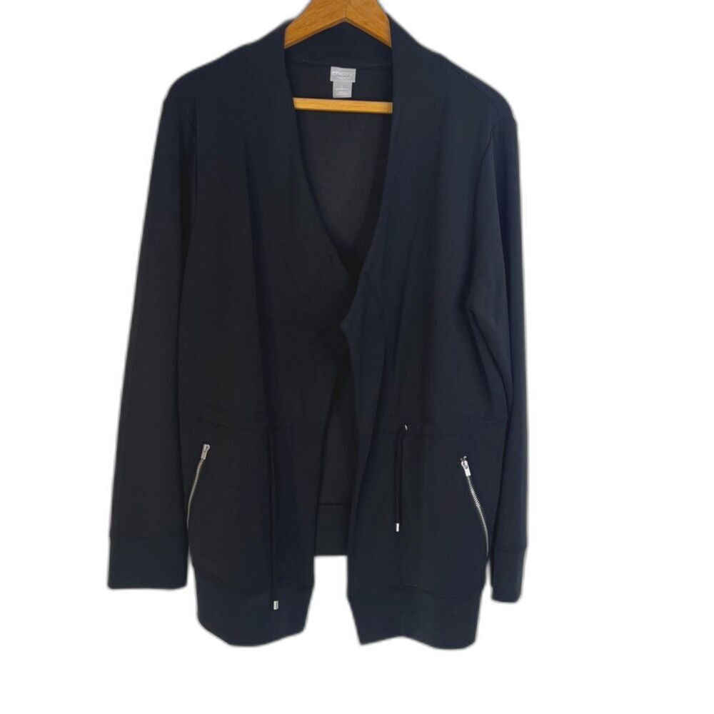 Chicos Zenergy Open Front Sharkbite Cardigan‎ Jacket Neutral Athletic SZ 2-12/14